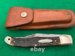 1980 WESTERN USA BIG Red Bone FOLDING HUNTER KNIFE Super RARE SHEATH 062