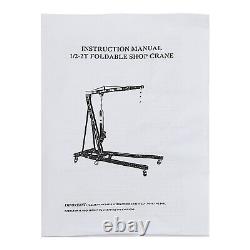 2 Ton Folding Engine Hoist Crane Hoist Lift with 6 Iron Caster Wheels Black NEW