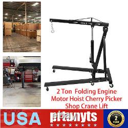 2 Ton Folding Engine Motor Hoist Cherry Picker Shop Crane Lift Black Durable