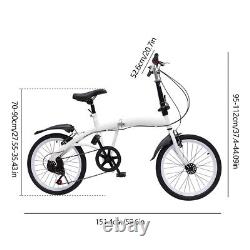 20 7-speed Adult Folding Bike Carbon Steel Lightweight Dual V-Brakes Bicycle US