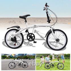 20inch Adult Folding Bike, 7 Speed Fit Adults, Light Weight Carbon Steel White 44T