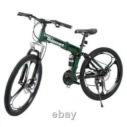 21 Speed 26 inch Full Suspension Folding Mountain Bike Bicycle Green MTB Bikes
