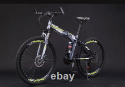 26 Folding Mountain Bike 21 Speed Full Suspension Bicycle Carbon Steel MTB