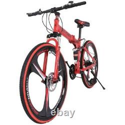 26 Folding Mountain Bike 21 Speed Full Suspension Bicycle Carbon Steel MTB NEW