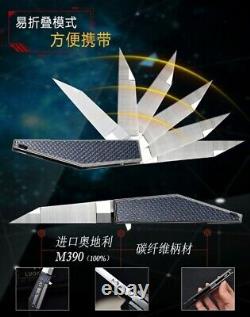 8'' New Fast Opening M390 Steel Blade Carbon Fiber Handle Folding knife VTF07