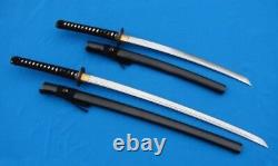 A pair Samurai Sword Katana Hand Folded Carbon Steel blade sharp Fighting #2449