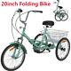 Adult Folding Bike Tricycle 20 3-wheel 7-speed Trike Cyan Withbasket + Safe Brake