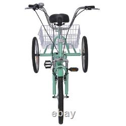 Adult Folding Bike Tricycle 20 3-Wheel 7-Speed Trike Cyan withBasket + Safe Brake