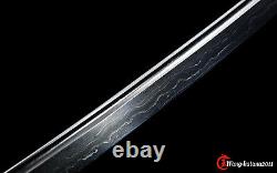 All Black Damuscus Folded Steel Functional Sword Sharp Japanese Samurai Katana