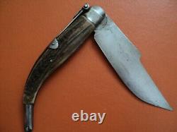Antique beautiful spanish folding knife giralda sevilla acid etched blade stag