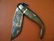 Antique Mudela Spain Folding Navaja Knife Jg Brand Toledo Acid Etched Horn Brass