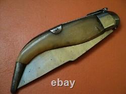 Antique mudela spain folding navaja knife JG brand toledo acid etched horn brass