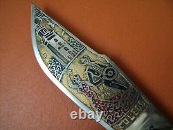 Antique mudela spain folding navaja knife JG brand toledo acid etched horn brass