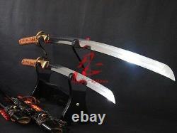 Battle ready folded steel blade clay tempered katana/wakizashi sword sharpened