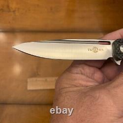 Beautiful Rare/ Unique Two Sun Folding Knife Carbon Fiber D2