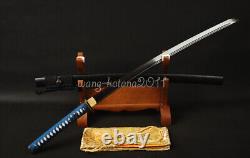 Black Clay Tempered Damascus Folded 1095 Steel Katana Japanese Sword Red Hamon