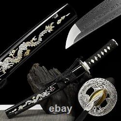 Black Drago Tanto Damascus Folded Steel Mini Katana Japanese Samurai Short Sword