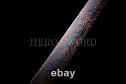 Black Dragon Ninja Blue Red Damascus Folded Steel Japanese Samurai Sword Sharp