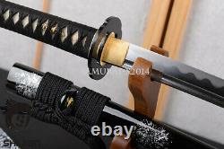 Black Folded Steel Japenese Samurai Sword Wavy Hamon Flower Pattern Kashira