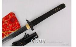 Black Straight Modern Double Edged Two Handed Ninja Katana Folded Steel Sword