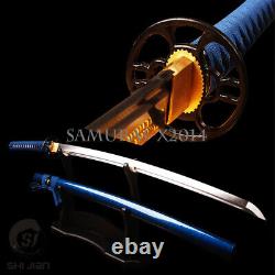 Blue saya japanese sword katana folded carbon steel blue ito shiny sharp blade