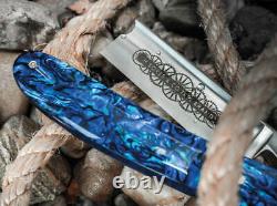 Boker Razor Folding Knife O1 Carbon Steel Uncoated Blade Blue Paua Handle 140557