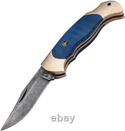 Boker Scout Lockback Blue Chestnut Wood Folding C75 Carbon Steel Knife 112099