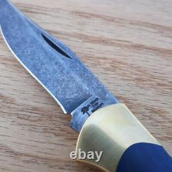 Boker Scout Lockback Folding Knife 2.83 C75 Carbon Steel Blade Blue Wood Handle