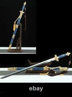 Chinese Sword Folded Damascus Steel Blade (plating 24k gold Nine Dragon Sword)
