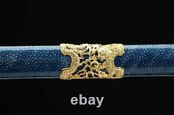 Chinese Sword Folded Damascus Steel Blade (plating 24k gold Nine Dragon Sword)