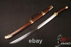Chinese Sword Phoenix Qing Dynasty Ox-Tailed Dao Folded Steel Rosewood Handle
