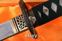 Clay Tempered Folded Steel FullTang Blade Hawk TSUBA JAPAN SAMURAI SWORD KATANA