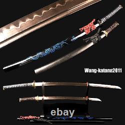 Clay Tempered Japanese Samurai Katana &Wakizashi Sword Folded Carbon Steel Black