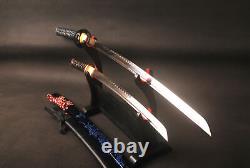 Clay Tempered Japanese Samurai Katana &Wakizashi Sword Folded Carbon Steel Black