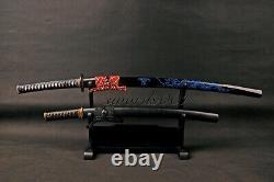 Clay Tempered Japanese Samurai Katana &Wakizashi Sword Folded Carbon Steel Black