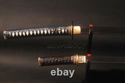 Clay Tempered Japanese Samurai Katana &Wakizashi Sword Folded Carbon Steel Black