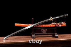 Clay Tempered T10 Carbon Steel Japanese Sword Katana Folding Fan Brass Fittings