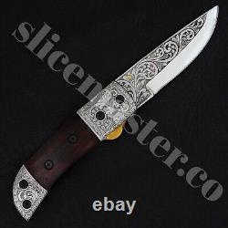 Custom Handmade Carbon Steel Folding Knife With Leather Sheath Fully Engraved