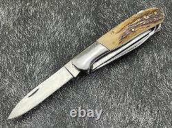 Custom Handmade D2 Carbon Steel Blade Pocket Folding Stag Horn Knife WithSheath