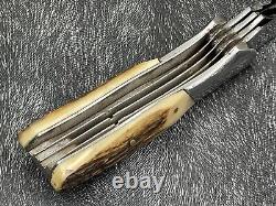 Custom Handmade D2 Carbon Steel Blade Pocket Folding Stag Horn Knife WithSheath