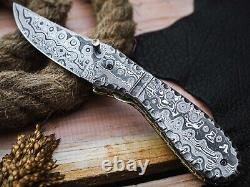 Custom Handmade Damascus Steel Folding Knive