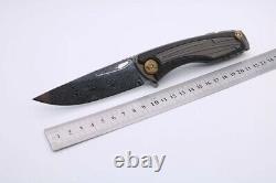 Custom Svarn II Folding Knife Damascus Blade Carbon Fiber + Bronze Titanium nife