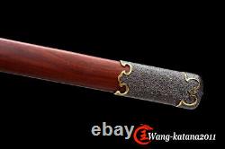 Damascus Folded Steel Rosewood Chinese Sword Round Head Sui Dao Funtional Sharp