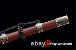 Damascus Folded Steel Rosewood Chinese Sword Round Head Sui Dao Funtional Sharp