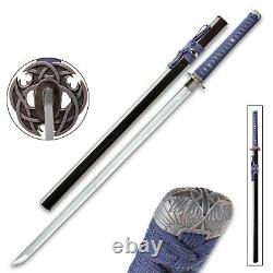 Damascus Steel Ninja Sword Blue katana High Carbon Folded Ronin Battle Ready HC