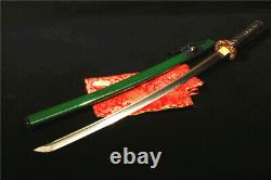 Damascus folded steel clay tempered blade japanese sword samurai copper tsuba