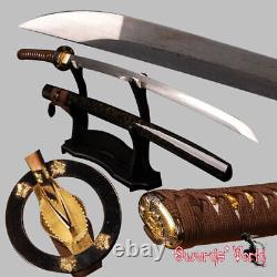 Dark Brown Ito JP Samurai Katana Sword Folded Carbon Steel Unokubitsukuri Blade