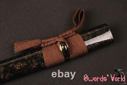 Dark Brown Ito JP Samurai Katana Sword Folded Carbon Steel Unokubitsukuri Blade