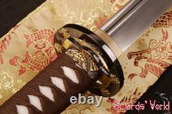 Dark Brown Ito JP Samurai Katana Sword Folded Carbon Steel Unokubitsukuri Blade