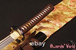 Dark Brown Ito JP Samurai Katana Sword Folded Carbon Steel Unokubitsukuri Blade